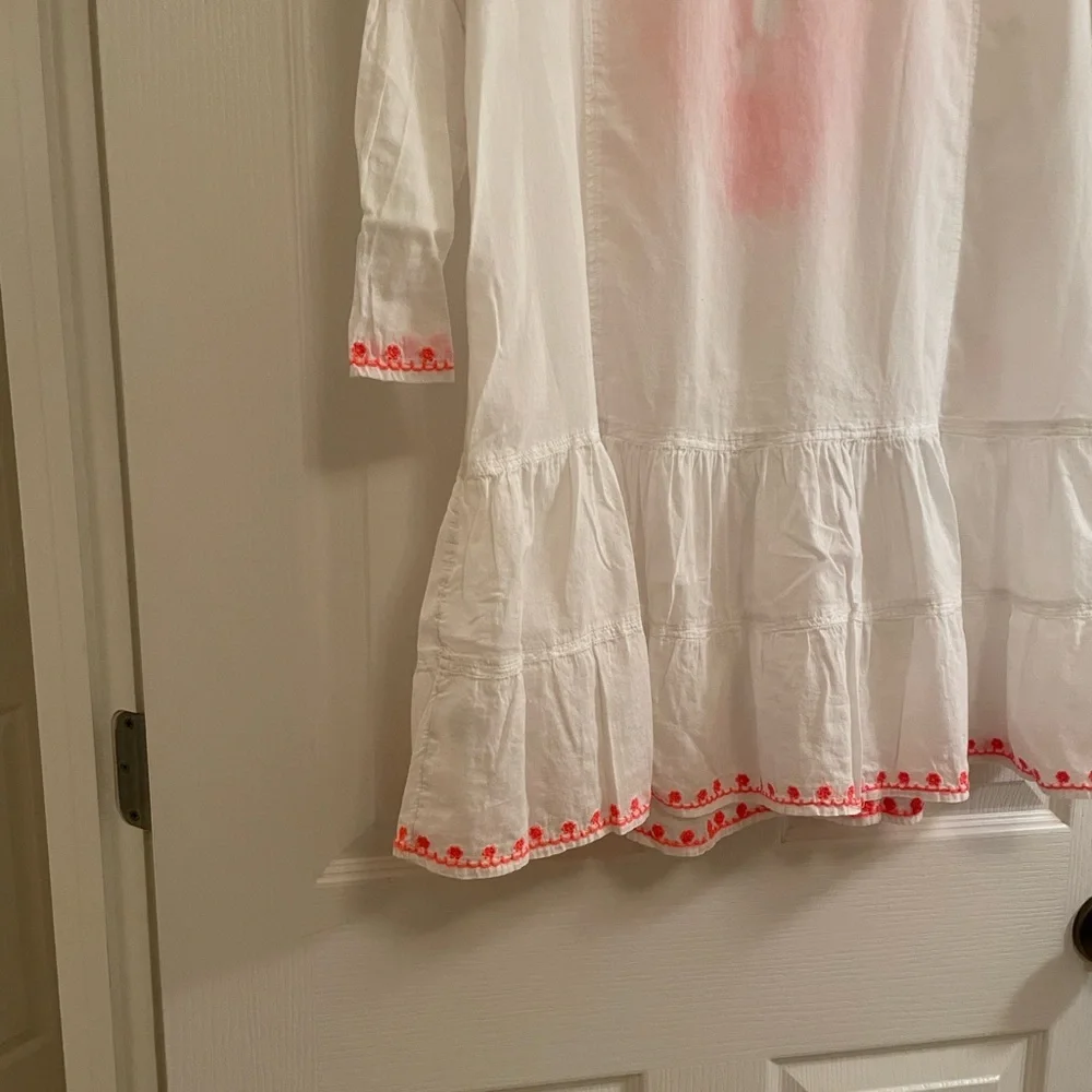 Gianni Bini White Swim Coverup with Coral Embroidery